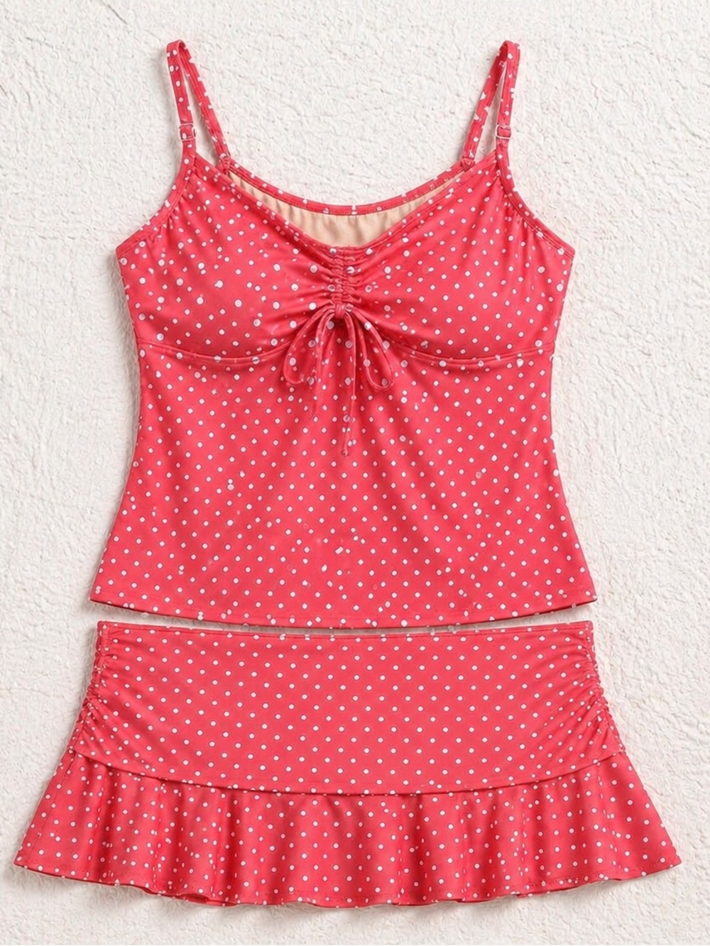 Lands’ End Coral Polka Dot Tankini Top & Swim Skirt Bottom Set Size 14 NWT - Picture 2 of 14